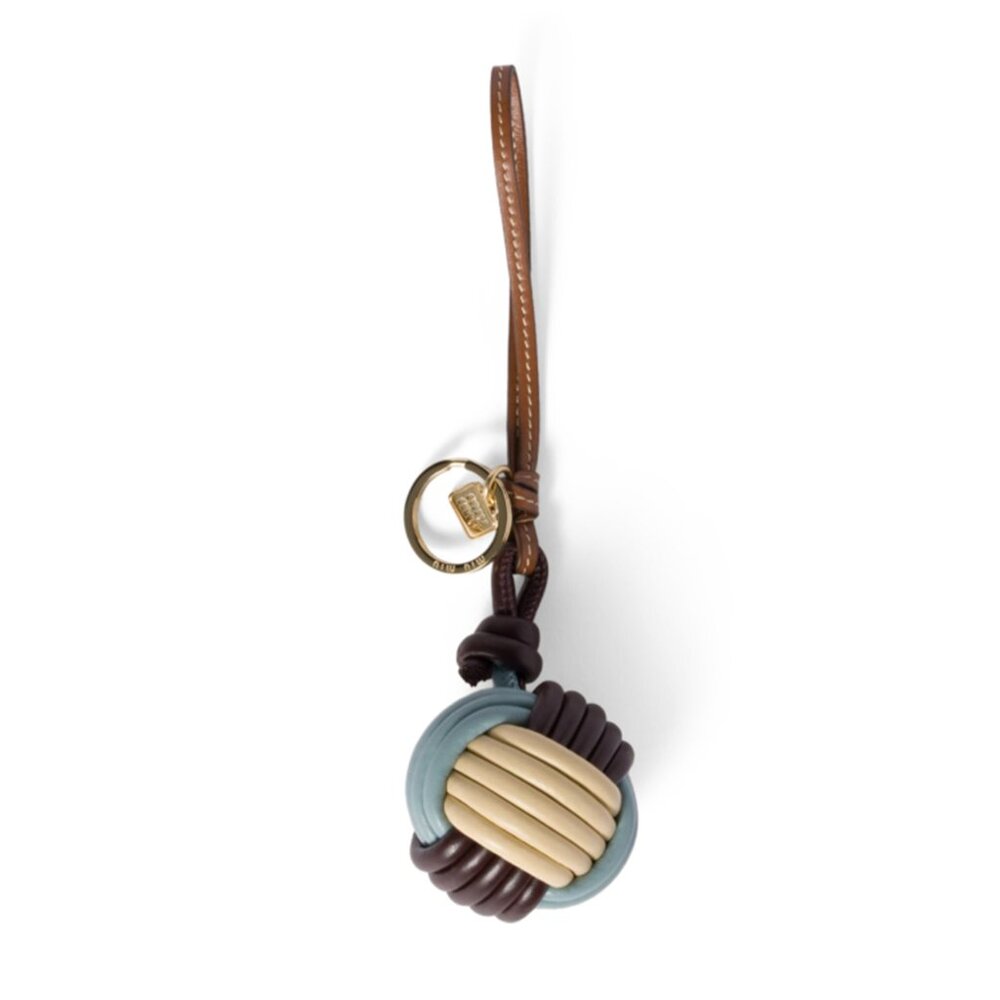 Miu Miu Bag‎ Charm Leather Keychain NEW Knot Detail Trick, Blue, brown white